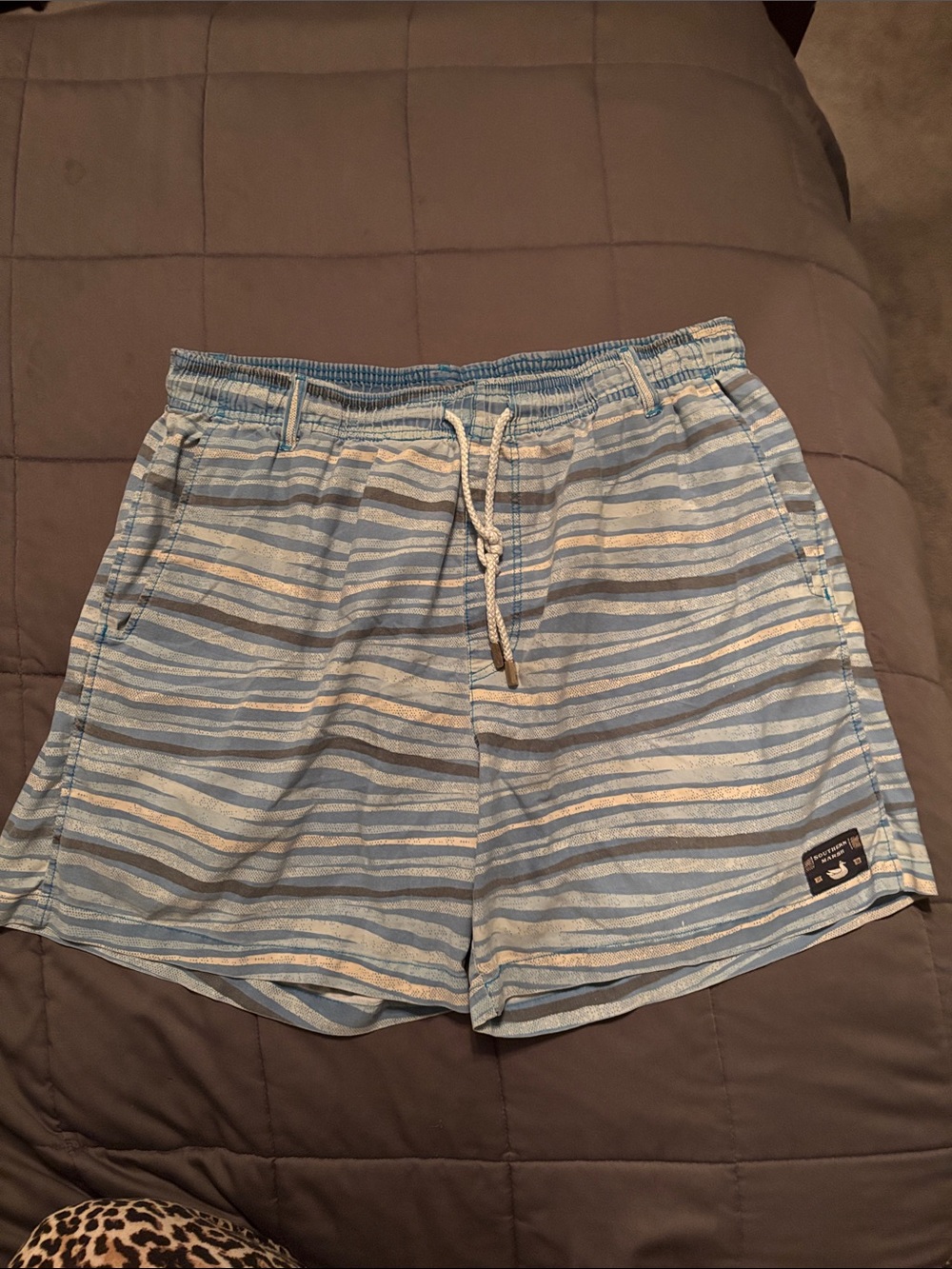 Southern Marsh Blue and White Striped Swim Trunks mens